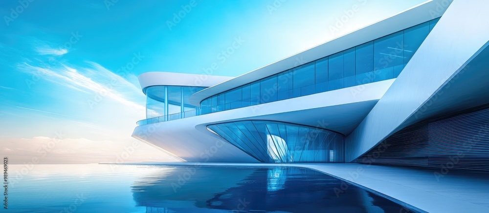 Poster modern architectural structure with unique design elements and striking features showcasing innovati