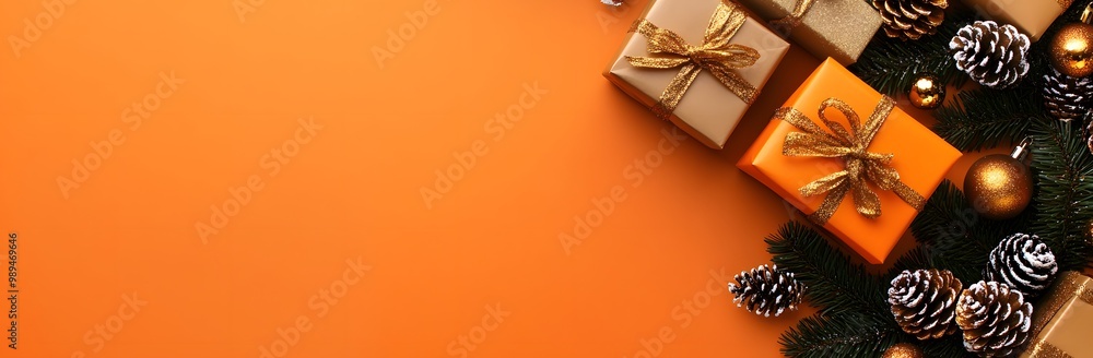 Sticker Orange & Gold Christmas Decor Web Banner