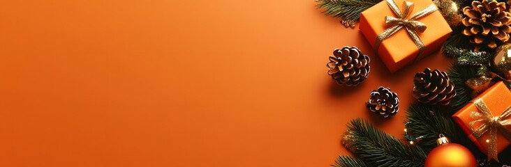 Orange Christmas Decor Web Banner Background