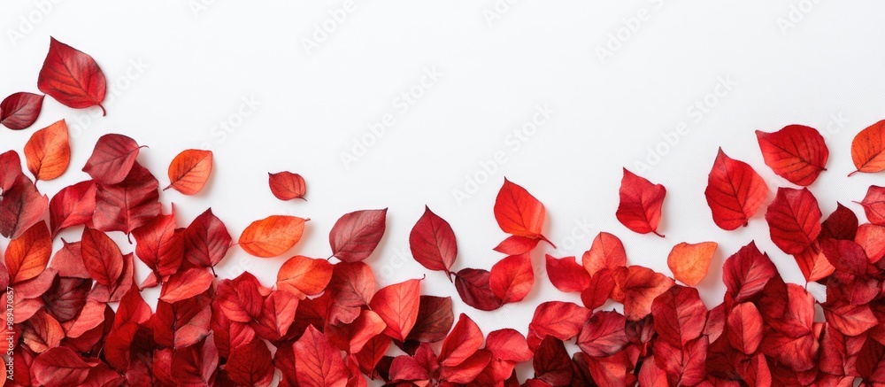 Poster autumn themed composition featuring a border of red leaves on a white background flat lay perspectiv