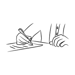Illustration of a Businessman sitting at a desk holding a pen signing a paper contract, Business Vector