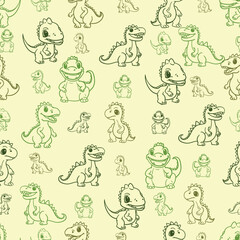 Seamless pattern with cute sketchy animals. Cartoon dinosaur motifs that are perfectly suited for children themes and playful designs