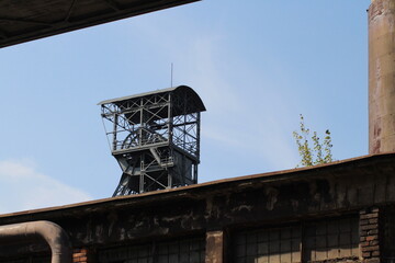 Old red brick and metal buildings in Closed metallurgical plant in Lower Vitkovice, part of famous tourist industrial complex, Ostrava, Czech Republic
