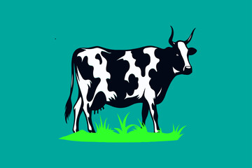 cow on a green meadow silhouette vector