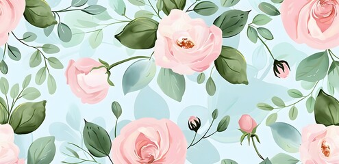 Pastel Pink Roses Floral Seamless Pattern