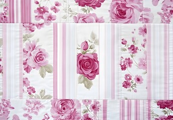 Pink Floral Patchwork Fabric Shabby Chic Design