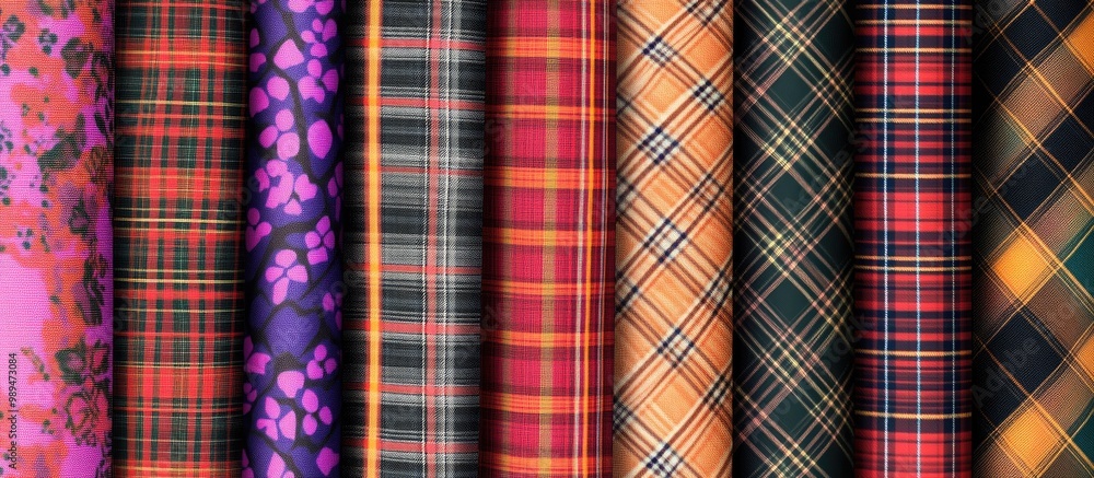 Poster patterns for fabric printing featuring plaid and checkered designs created using rotary screen print