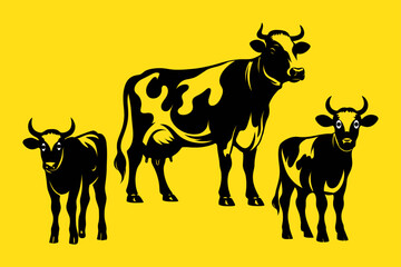 Silhouette cow livestock, farm logo bundle. Perfect for company logos, business and branding set