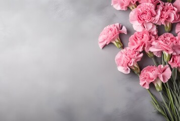 Pink Carnations Border on Grey Background with Copy Space