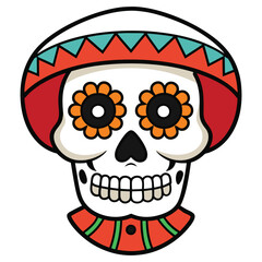 Mexican skull fully decorated with vibrant colors flowers