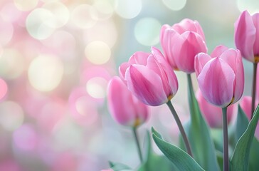 Obraz premium Pink Tulips Bokeh Background for Spring