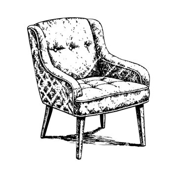 recommend clip art: classic soft chair on white background sketch