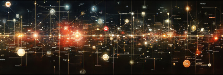 Fototapeta premium Abstract digital network with glowing orbs.