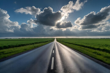 Scenic Road Under Blue Sky. Wallpaper for Travel and Nature Lovers. Adventure, Journey.