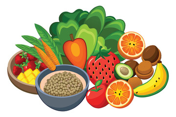 vegetables and fruits, Healthy food clean eating selection fruit and vegetable Ecofriendly packaging reusable bag Plastic free Zero waste lifestyle on white background