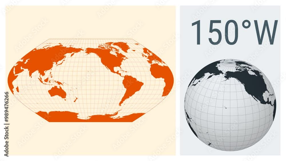 Poster world map animation. eckert v projection. solid color style. animated world map in eckert 5 projecti