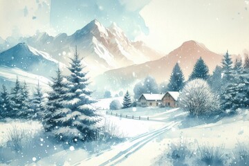 Winterliche Landschaft Weihnachtskarte mit Platz für Text, Generative KI
