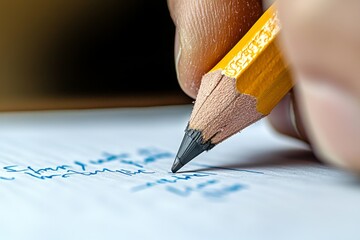 A hyper-realistic close-up of a student&acirc;&euro;&trade;s hand writing notes, with every pencil stroke, page crease, and texture of the paper vividly detailed