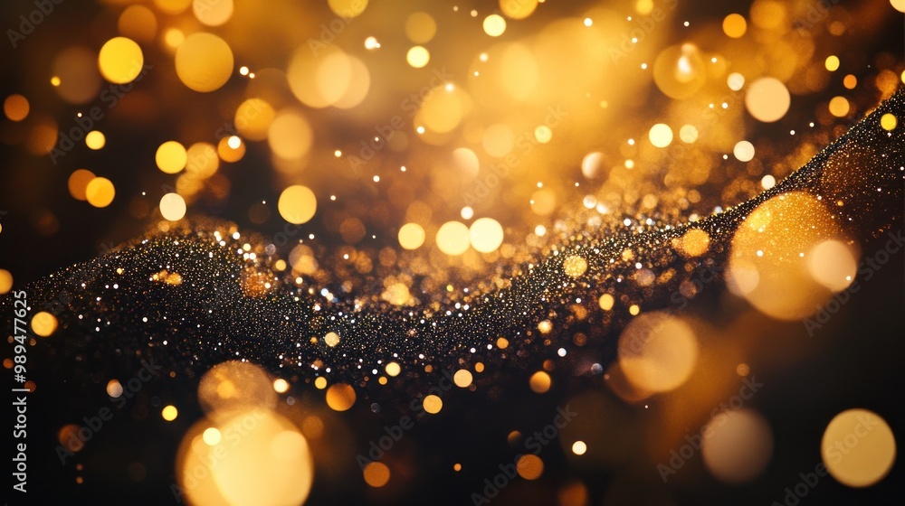 Aufkleber abstract background with golden bokeh lights and sparkling particles on black background.