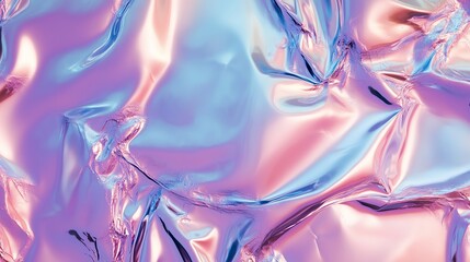 Obraz premium Colorful wrinkled metallic foil texture reflecting vibrant hues of blue and pink