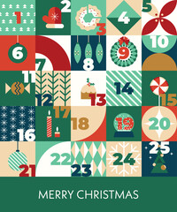 Colorful Christmas advent calendar in modern geometric style