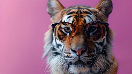 Naklejka premium Tiger Wearing Glasses - Realistic Animal Illustration