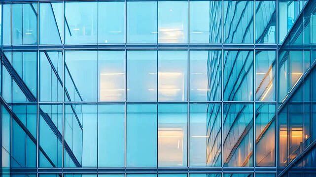 Modern glass building facade, minimalist architectural design, urban commercial space, sleek reflective windows, contemporary structure