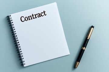 A single sheet of paper with the word "Contract" at the top, placed neatly on a plain desk with a pen lying beside it