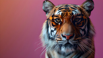 Fototapeta premium Tiger Wearing Glasses Realistic Image