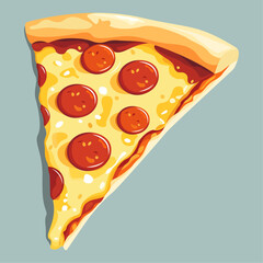 Realistic slice of pepperoni pizza on a blue background, vector illustration