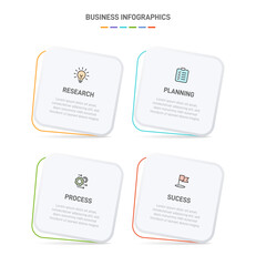 Obraz premium 4 clean infographic design shaped elements template, symbolizing the four stages of business strategy and progression. Progress bar or timeline. Vector for presentation, web site or app.