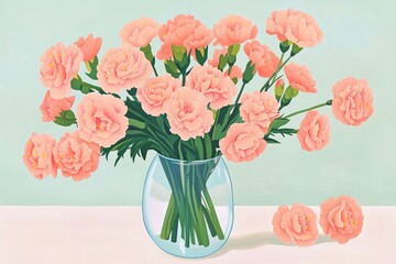 Obraz premium Coloring book illustration of pink carnations in a vase abstract bouquet with pink flowers floral arrangement for a gift spring floral design whimsical still life