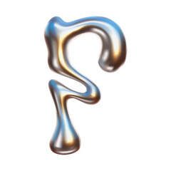 Chrome Bubble Typeface Design. Letter - F. Contemporary vector English alphabet with glossy liquid metal effect in a futuristic style