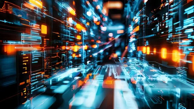 High-speed futuristic data streams, digital networks, cyberpunk environments, technology flow, abstract cyber systems, AI processing