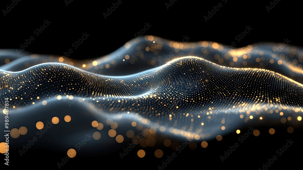 Poster glowing wave-like structures shimmer against a dark background, creating an ethereal and mesmerizing