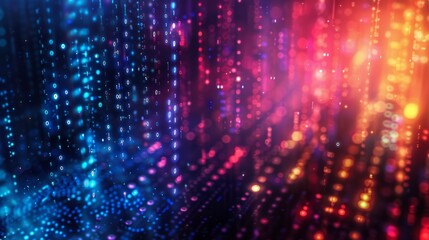 Obraz premium Colorful binary data stream with glowing lights