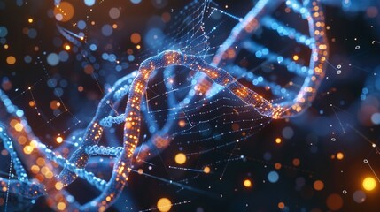 Obraz premium Glowing DNA Strand with Digital Data Connections