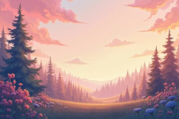 A Sunlit Forest Meadow at Dawn