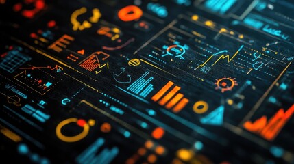 Obraz premium Colorful Data Visualization with Graphs and Charts on Digital Interface