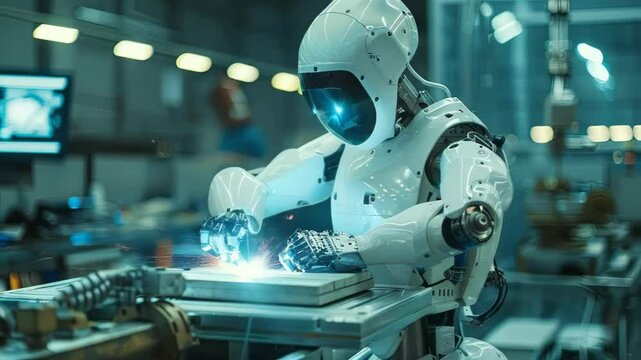 video of ai robot works in the factory