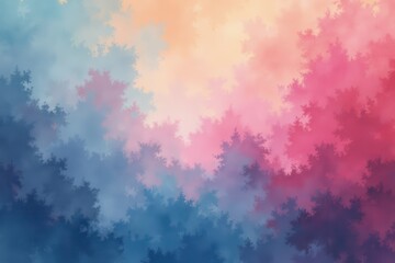 Abstract Watercolor Painting of a Pink, Blue, and Yellow Sky with Silhouetted Trees