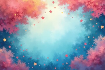 Watercolor Background with Pastel Pink, Blue, and Scattered Stars