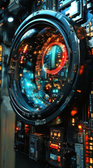 Futuristic tech with glowing lights.