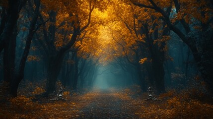 Obraz premium dark forest, autumn, night background