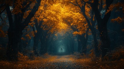 dark forest, autumn, night background