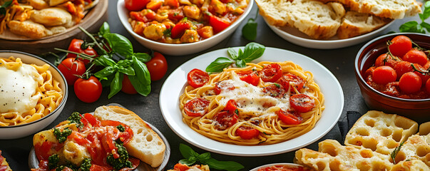 Assortment of traditional Italian dishes. Italian food
