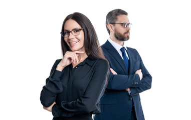 successful businesspeople in formalwear working together in business office for success and support isolated on white