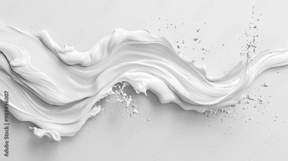Poster 3d rendering of an abstract brush stroke featuring a white paint texture with splashes splatters wav