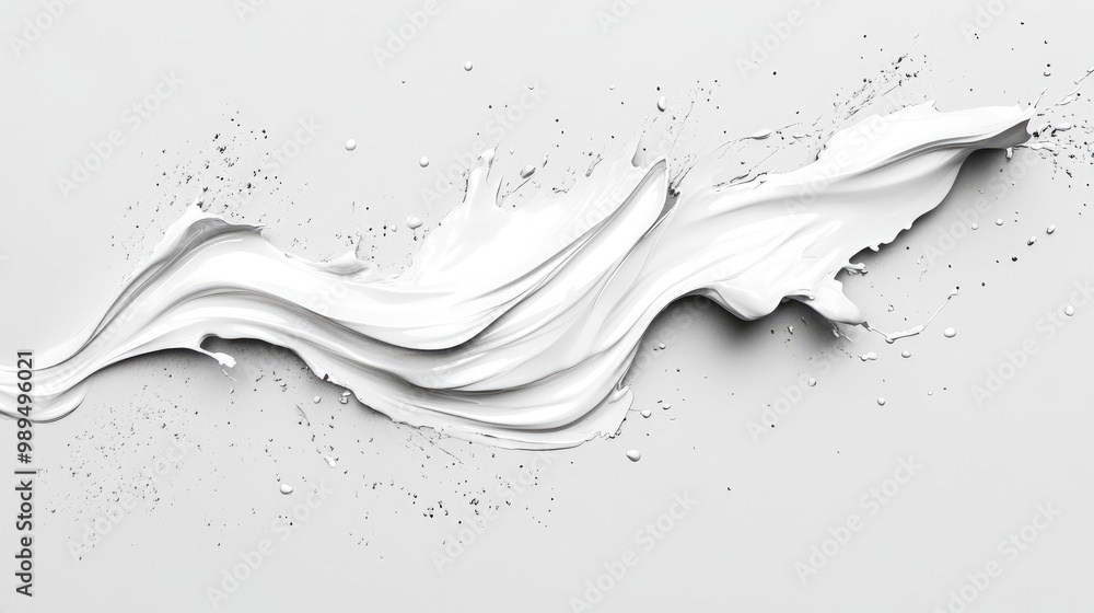 Poster 3d rendering of an abstract brush stroke featuring a white paint texture with splashes splatters wav