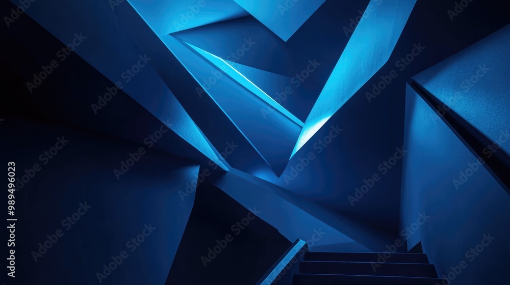 Aufkleber a striking image showcasing interwoven angular dark shapes illuminated by vibrant blue light for a c